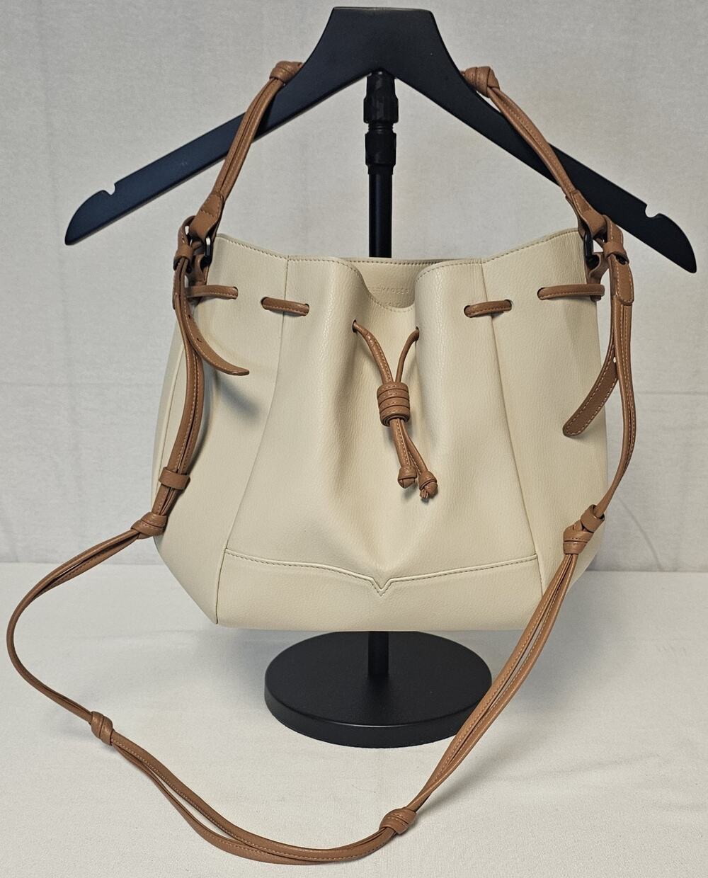 Von Holzhausen Oat & Caramel The Bucket Crossbody Vegan Leather Purse /Bag Cream